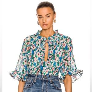 Ganni Floral Pleated Georgette Blouse